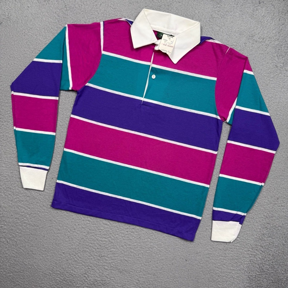 Kids Vintage 90s Izod Striped Long Sleeve Polo Shirt